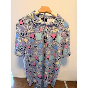Bad Birdie Mens Size L Multicolor Retro 90's Geometric Performance Golf Polo euc